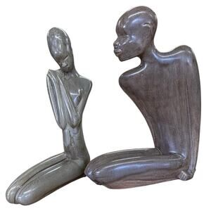 Abstract Modernist Nude Nubian Figures Statues 80s Ceramic Sculpture Art set 2